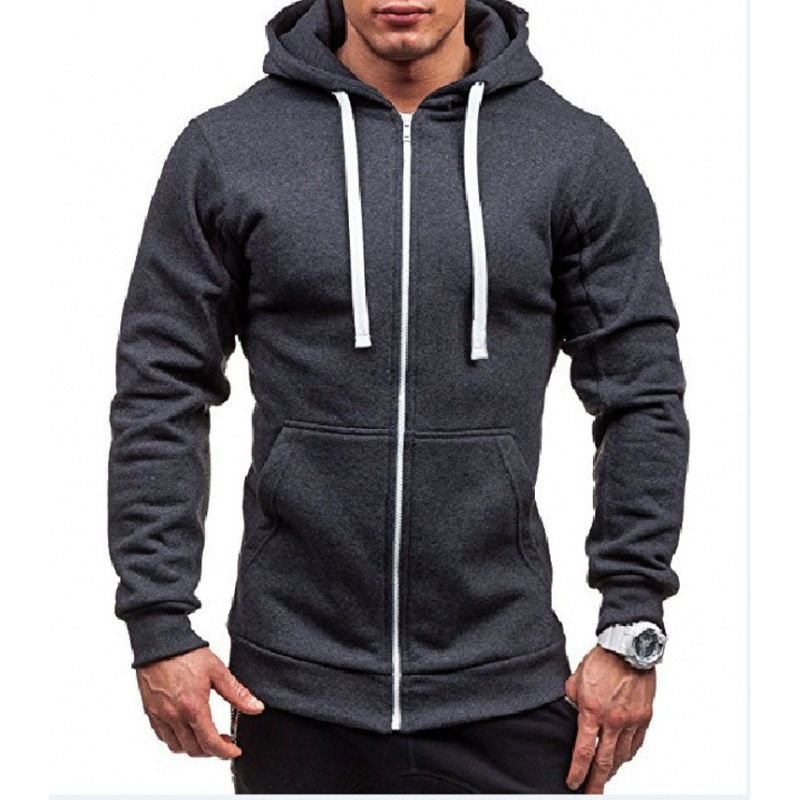 Fashion Casual Zipper Men Solid Color Sports Hoodie Custom