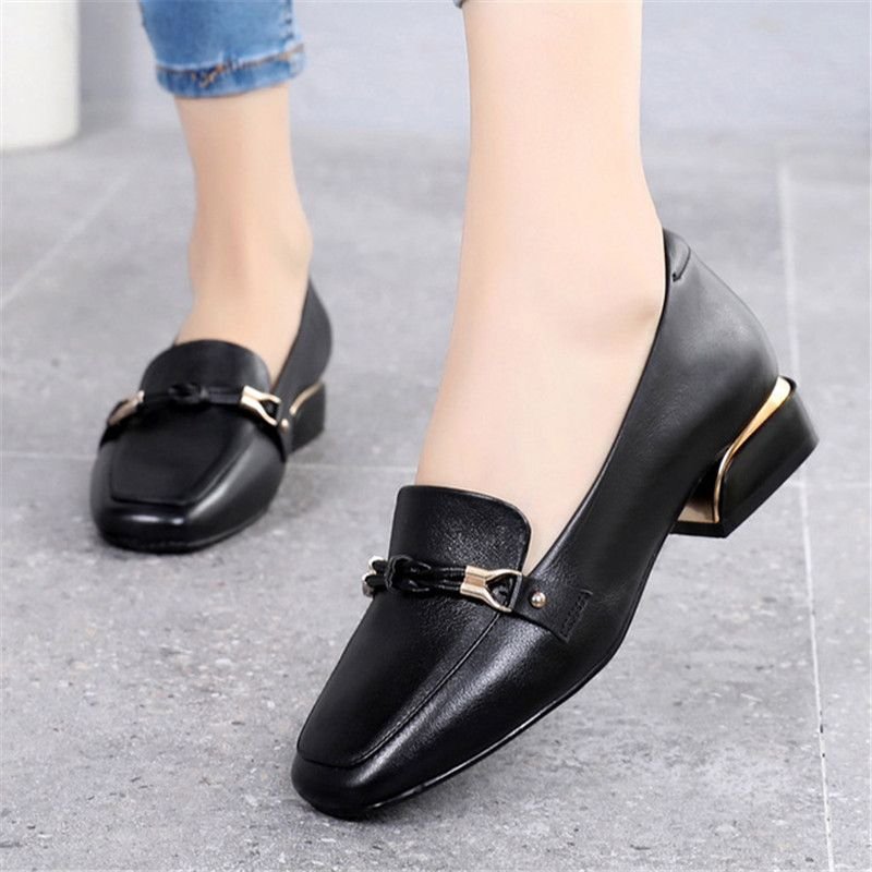 Size:4.5-12 Women Fashion Leather Mid Heel Loafers