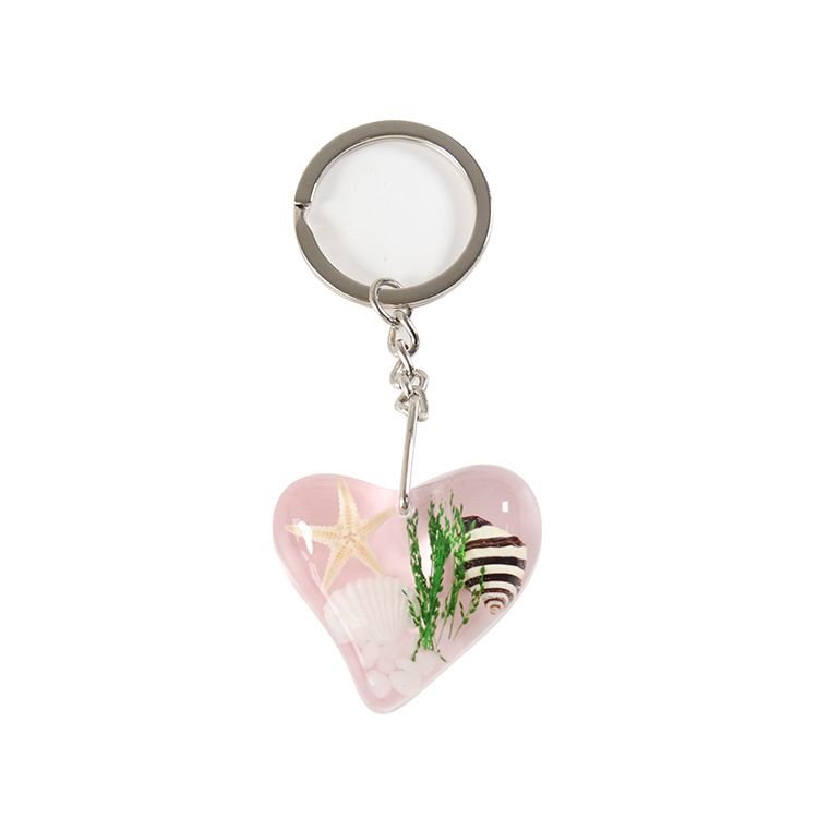 Women Fashion Creative Heart-Shaped Shell Conch Glue Metal Key Chain 6-Bag