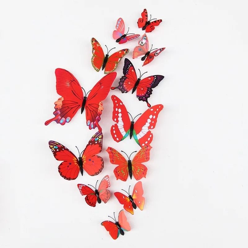 Cartoon Creative Single-Layer Simulation Three-Dimensional Butterfly Home Wall Decoration 12-Set