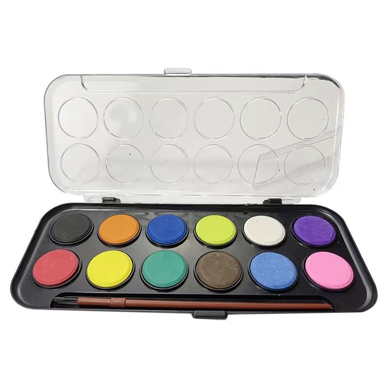 Children'S Art Pigment 12 Color Large Plate Semi-Dry Pigment Solid Powder Cake Painting Suit Gouache Pigment