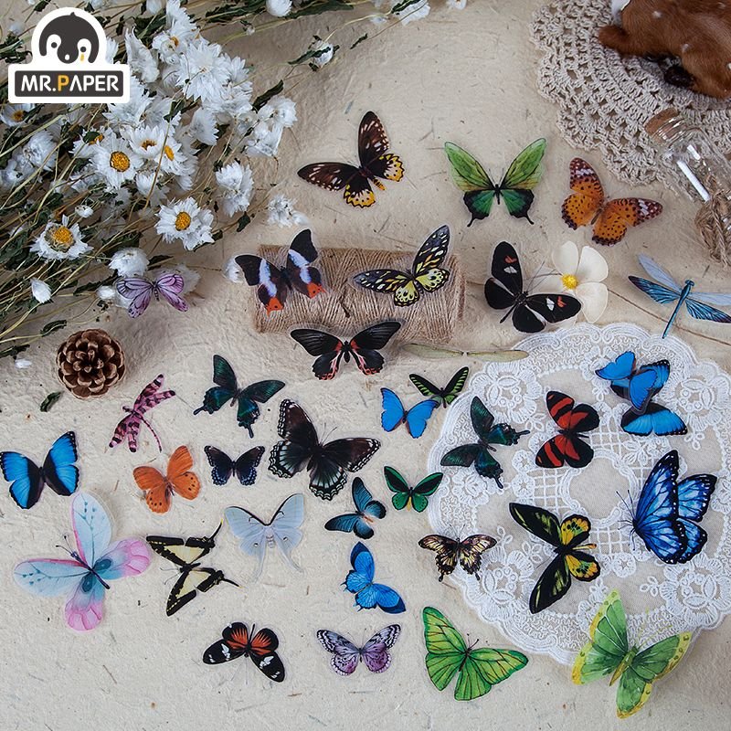 8 Designs 40Pcs/Lot Butterfly Deco Stickers Scrapbooking Toy Plants Deco Album Diy Stationery Stickers