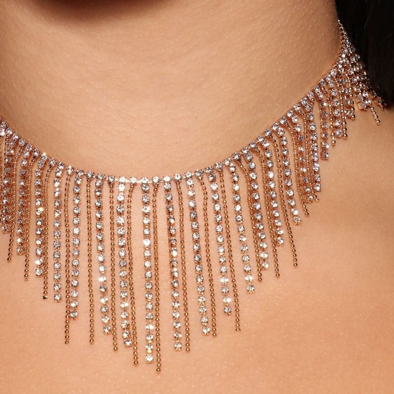 Women Fashion Tassel Rhinestone Necklace