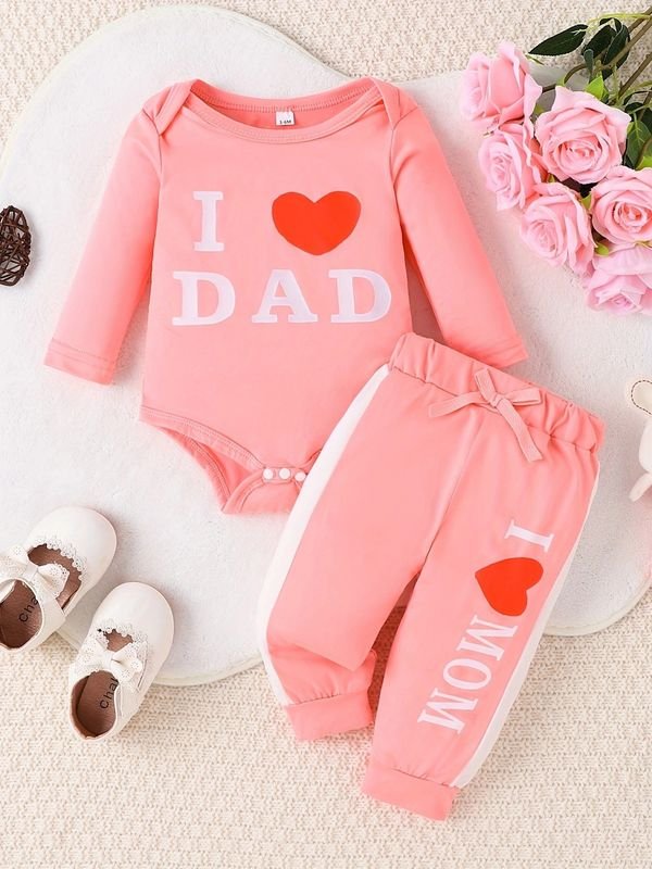 Kids Baby Girls Casual Cute Alphabet Print Long Sleeve Romper Trousers Sets