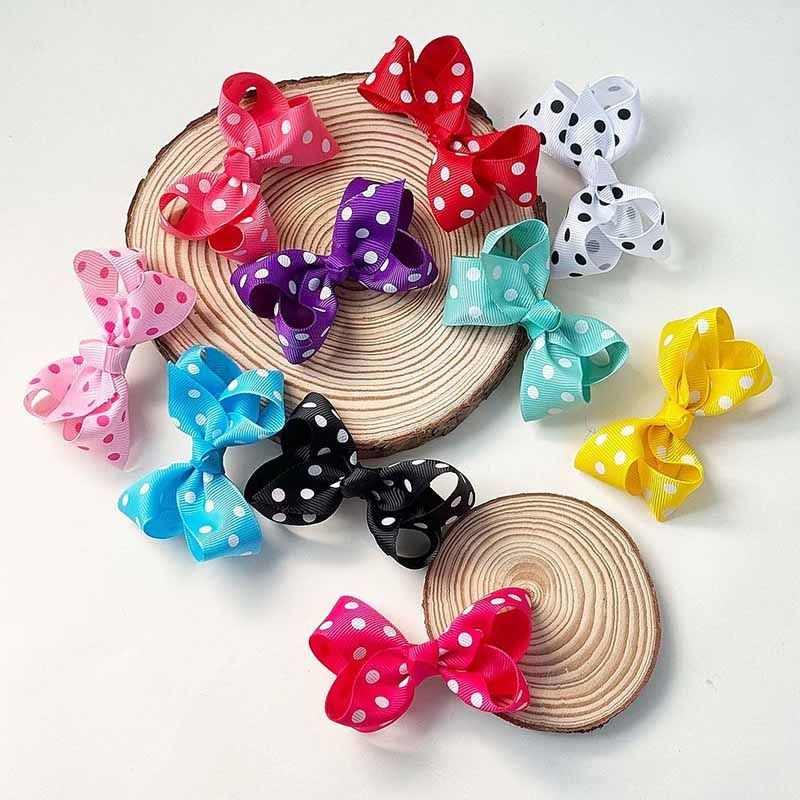 Kids Girls Cute Polka Dot Print Bow Hairpin