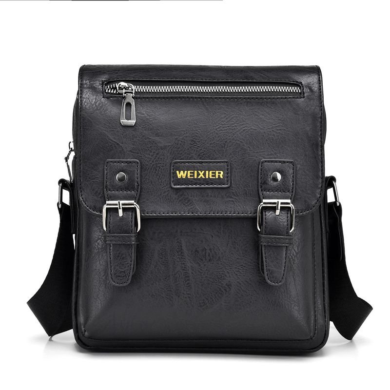 Men Fashion Casual Commuter Canvas Litchi Grain PU Crossbody Bag