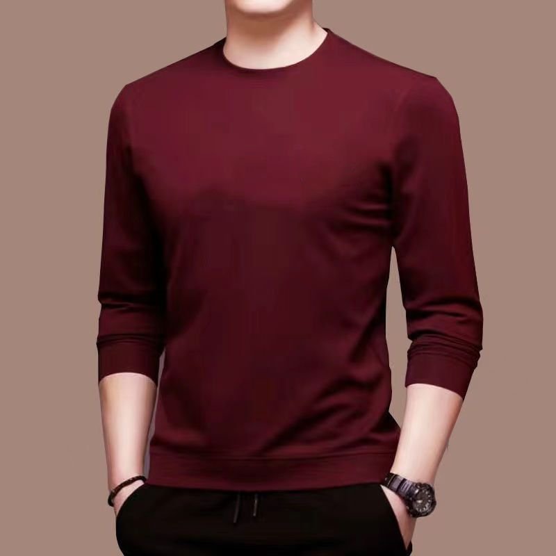 Men Basic Casual Solid Color Plus Size Long Sleeve Round Neck T-Shirt