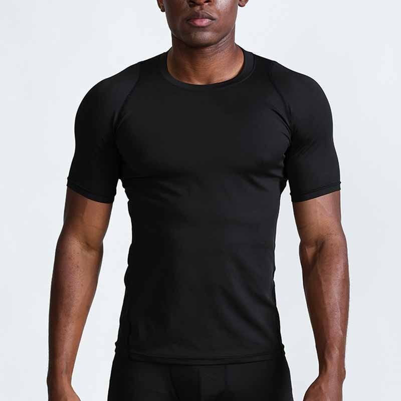 Men Casual Basic Solid Color Quick Drying Short-Sleeved Round Neck Sports Tight T-Shirt