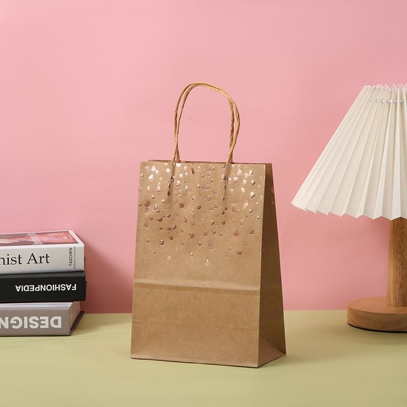 Valentine Day Simple Bronzing Heart-Shaped Kraft Paper Baking Candy Tote Bag