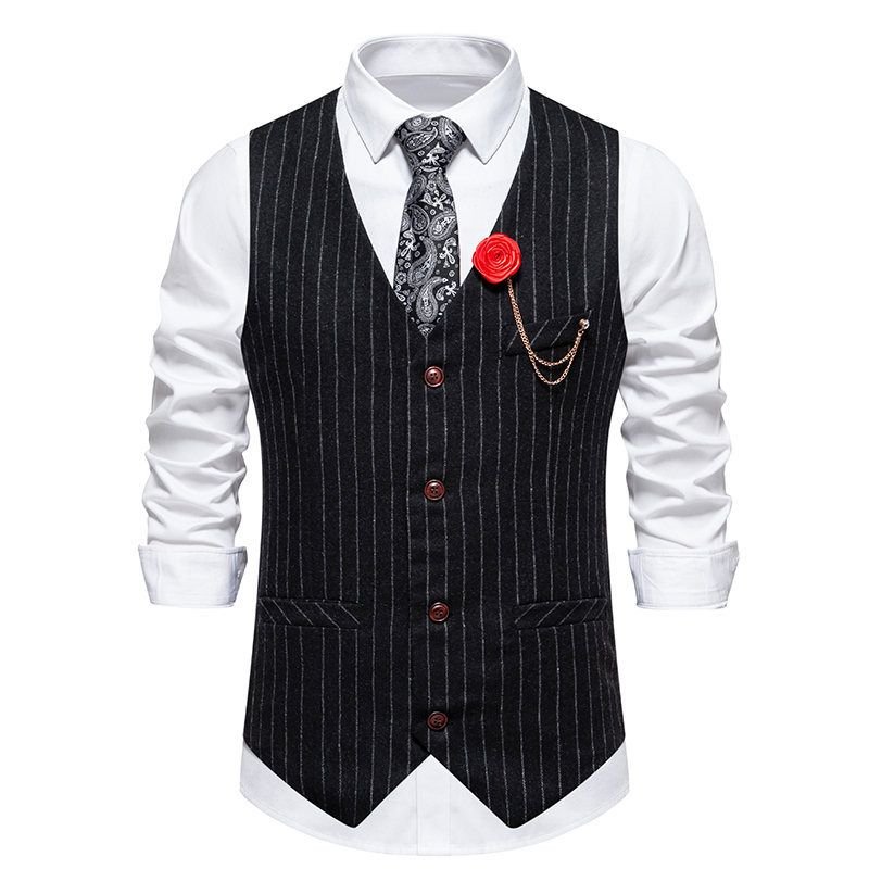 Men Fashion Casual Business Party Stripe Print Sleeveless Vest