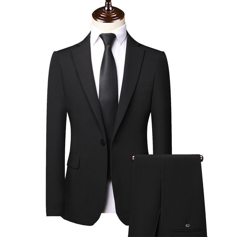 Men Fashion Business Office Solid Color Long Sleeve Lapel Suit Pants Plus Size Sets