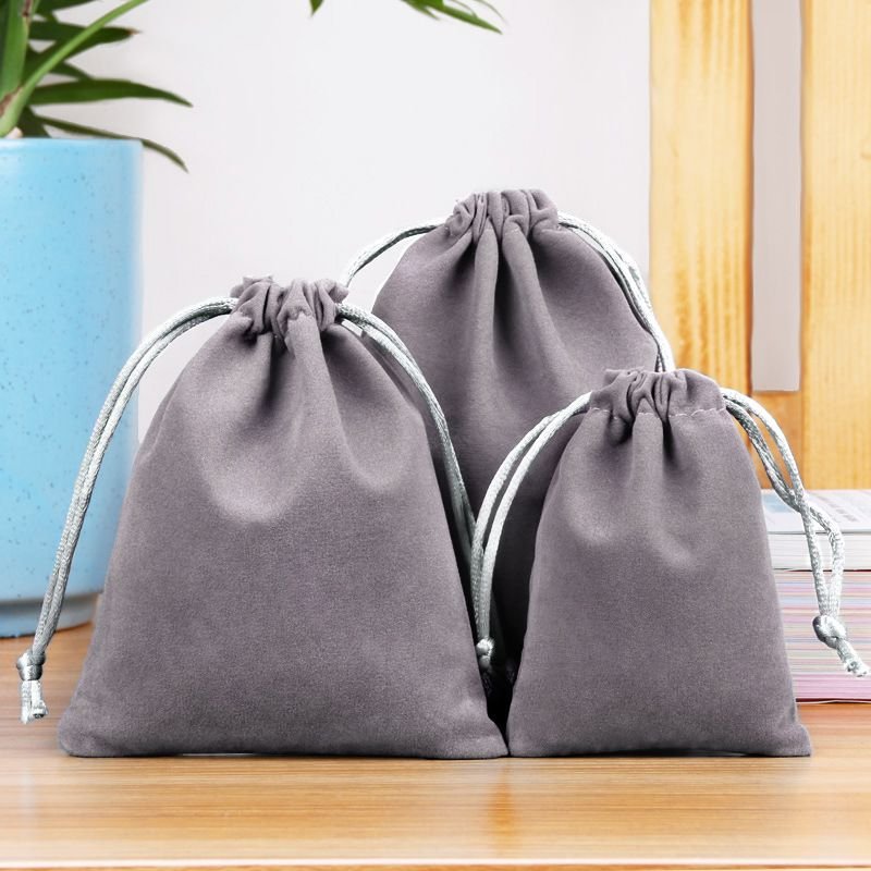 Simple Solid Color Flannel Jewelry Storage Drawstring Bag Packaging