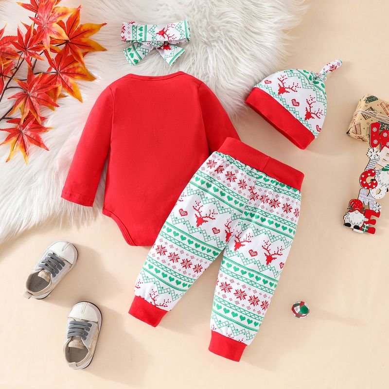 Kids Baby Boys Girls Cute Party Christmas Alphabet Long Sleeve Romper Trousers Sets