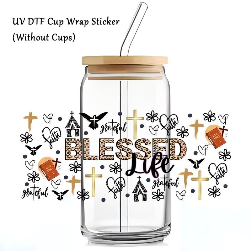 Simple Fashion Cartoon Letter UV Transfer Glass Cup Crystal Sticker