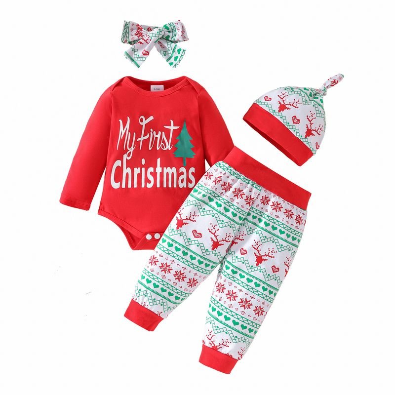 Kids Baby Boys Girls Cute Party Christmas Alphabet Long Sleeve Romper Trousers Sets