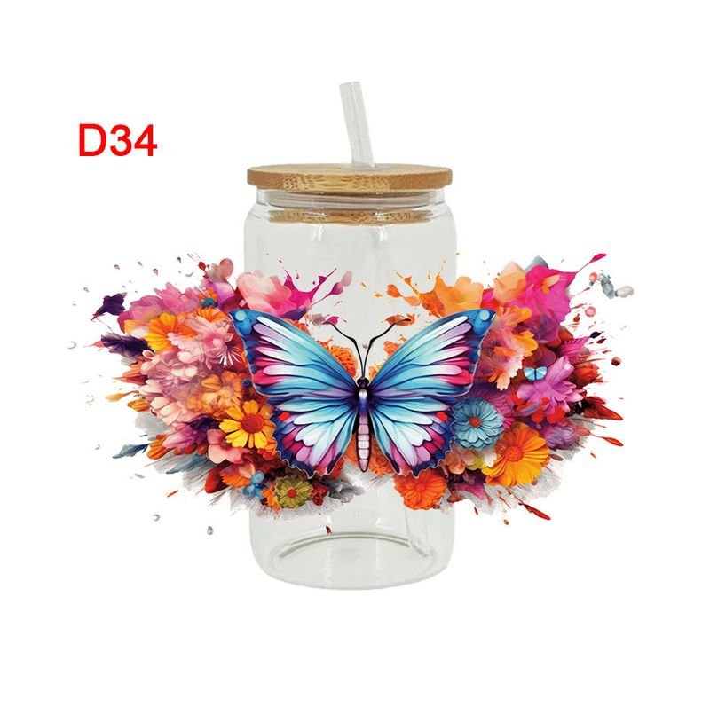 Cartoon Colorful Butterfly UV Heat Transfer Glass Stickers