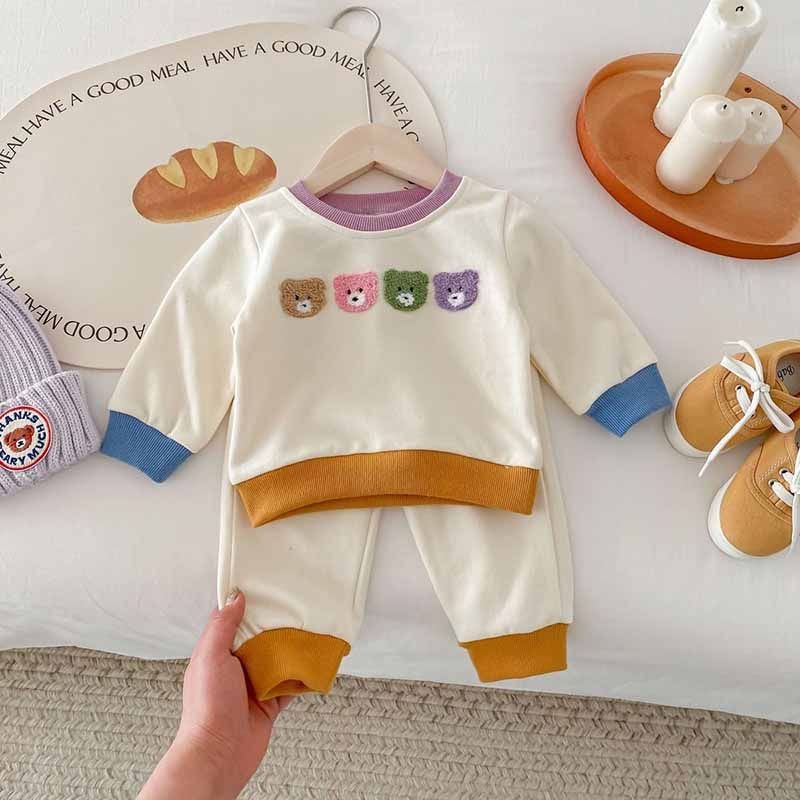 Kids Baby Boys Girls Casual Cute Cartoon Color Matching Long Sleeve Sweatshirts Trousers Sets