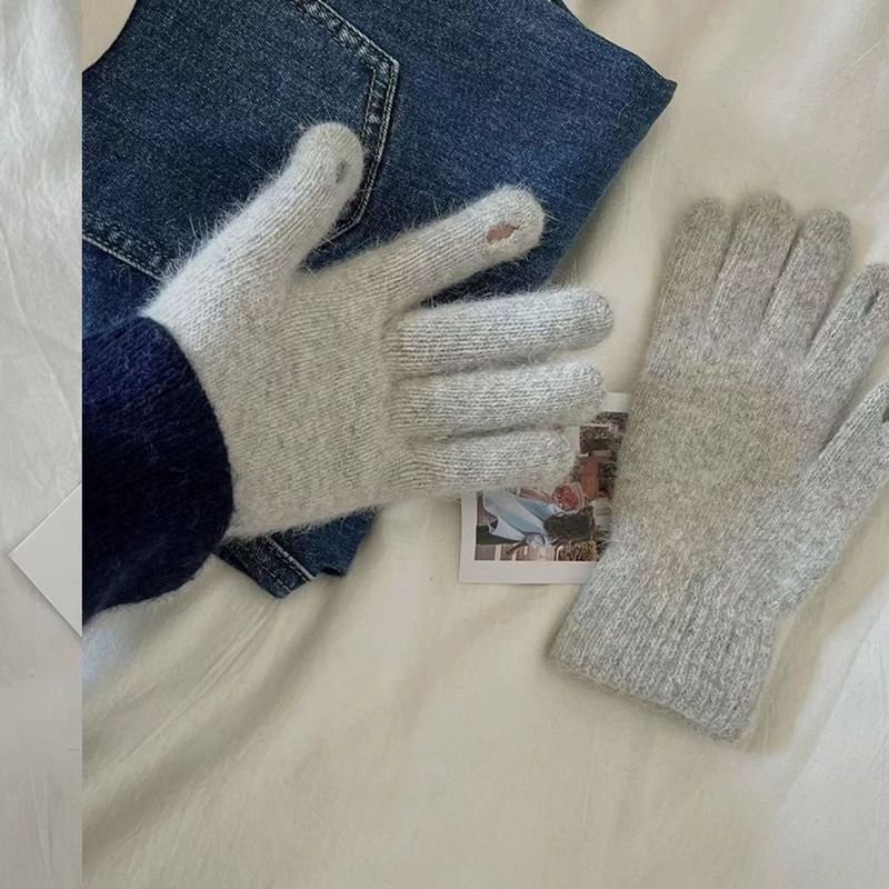 Women Winter Open-Finger Touch Screen Imitation Rabbit Fur Fleece-Lined Warm Gloves