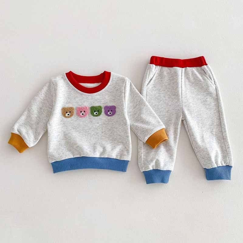 Kids Baby Boys Girls Casual Cute Cartoon Color Matching Long Sleeve Sweatshirts Trousers Sets