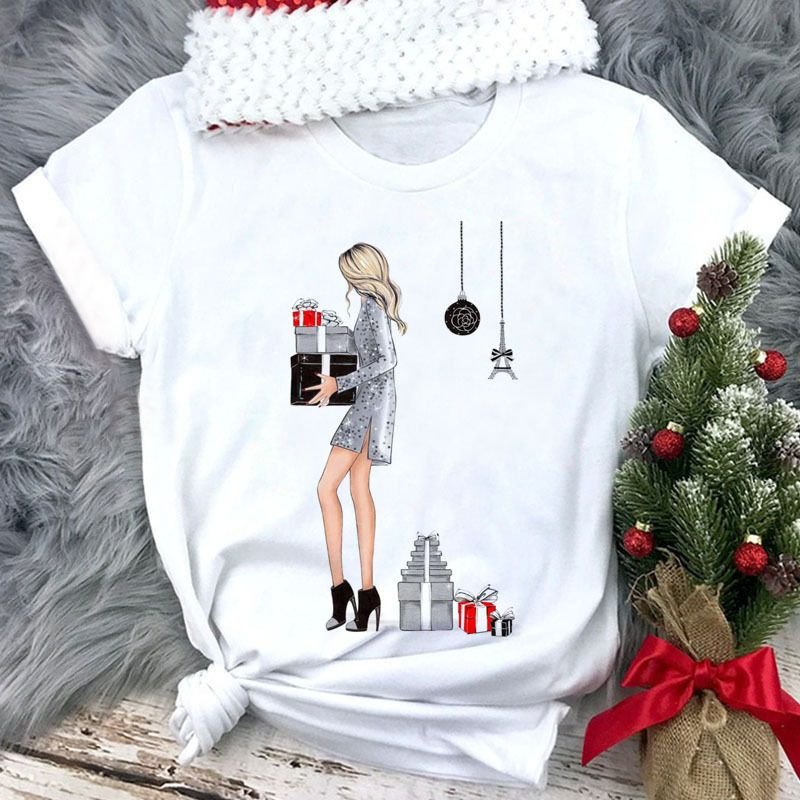 Women Happy Christmas Loose Cute Short Sleeve T-Shirt