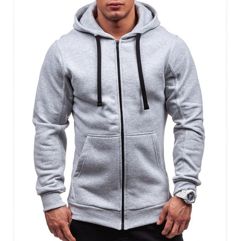 Fashion Casual Zipper Men Solid Color Sports Hoodie Custom