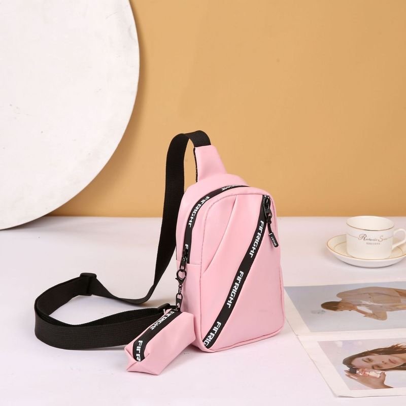 Women Fashionable Simple Letter Zipper PU Chest Bag