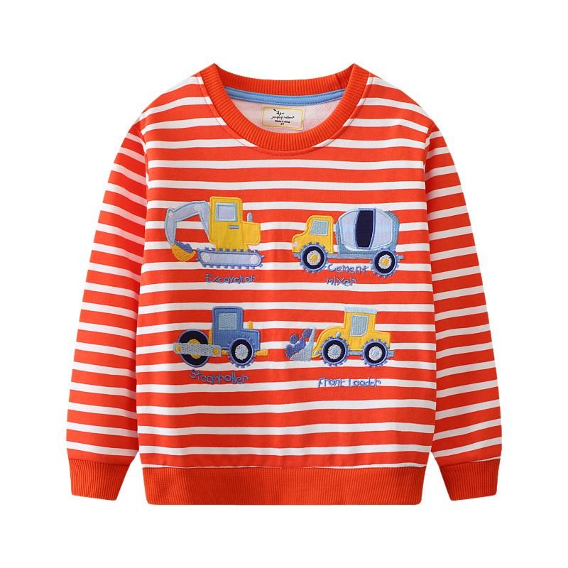 Kids Toddler Boys Casual Cartoon Car Long Sleeve Round Neck Sweatshirts