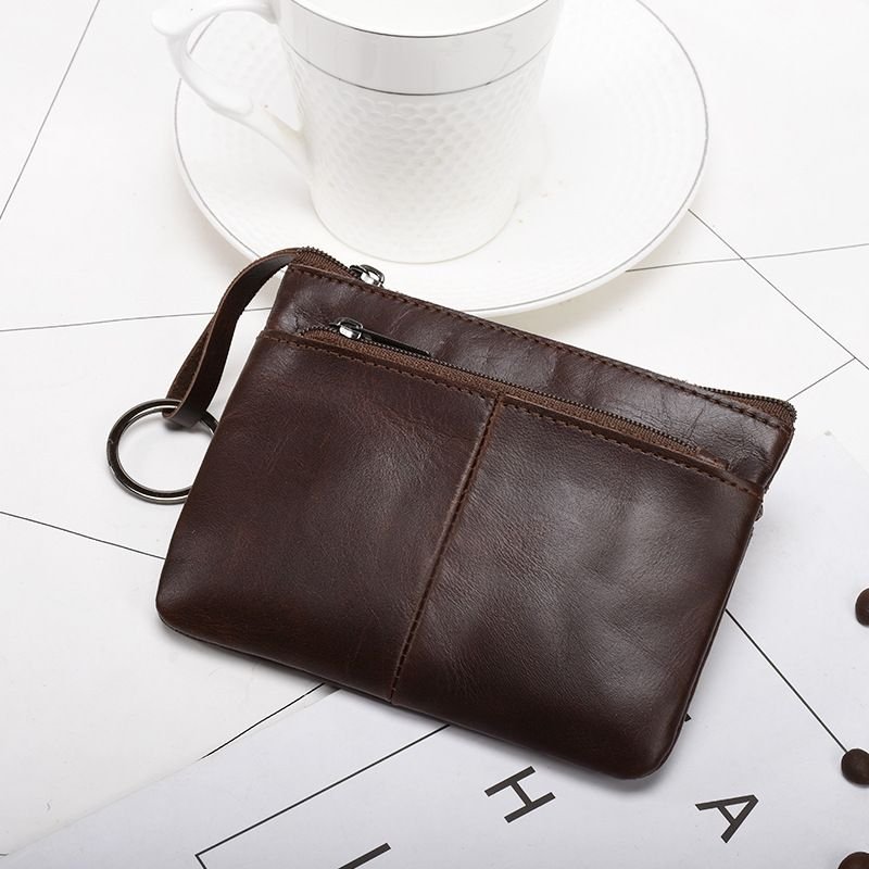 Women Vintage Zipper Genuine Leather Design Solid Color Wallet