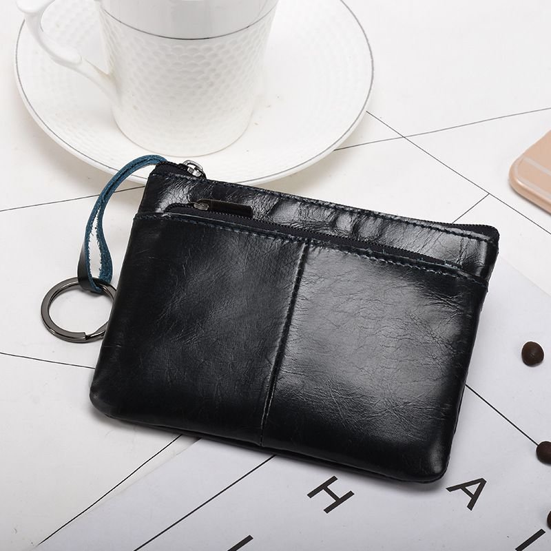 Women Vintage Zipper Genuine Leather Design Solid Color Wallet