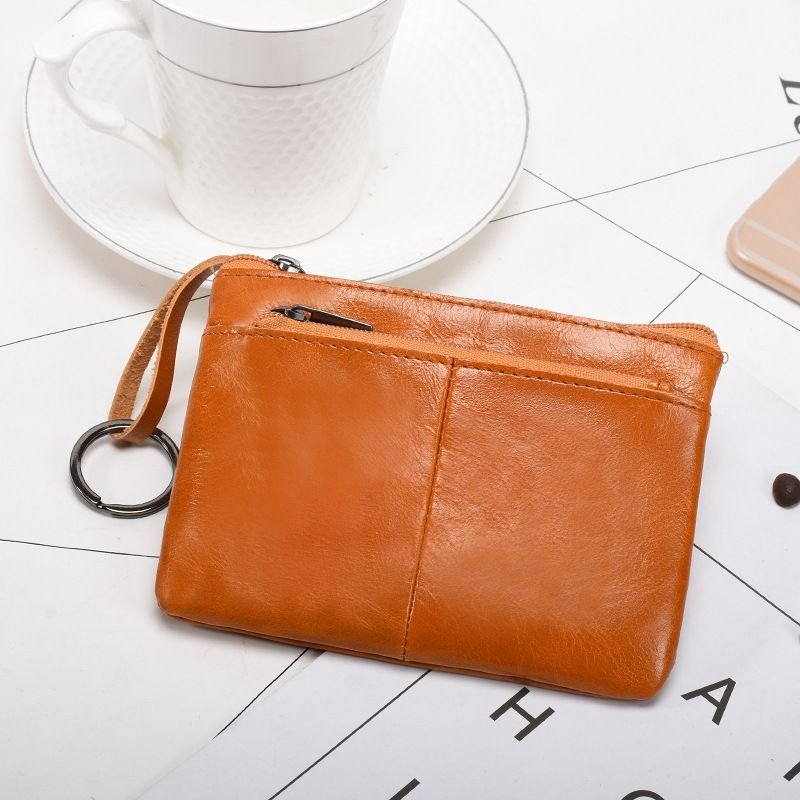 Women Vintage Zipper Genuine Leather Design Solid Color Wallet