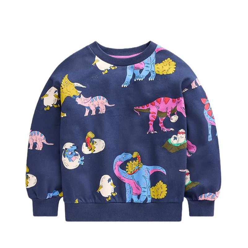 Kids Toddler Boys Casual Cartoon Dinosaur Print Long Sleeve Round Neck Sweatshirts