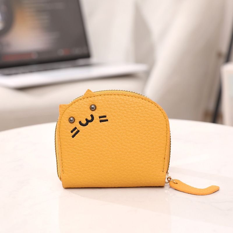 Women Cartoon Litchi Pattern Cat Zipper PU Wallet