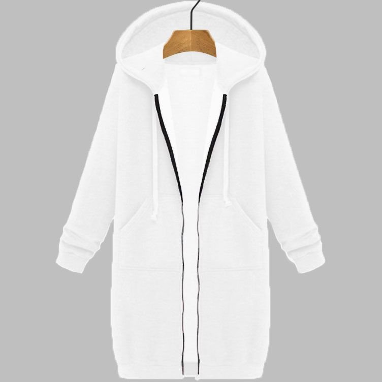 Autumn Winter Women Long-Sleeved Long Coat Pocket Hoodie Custom