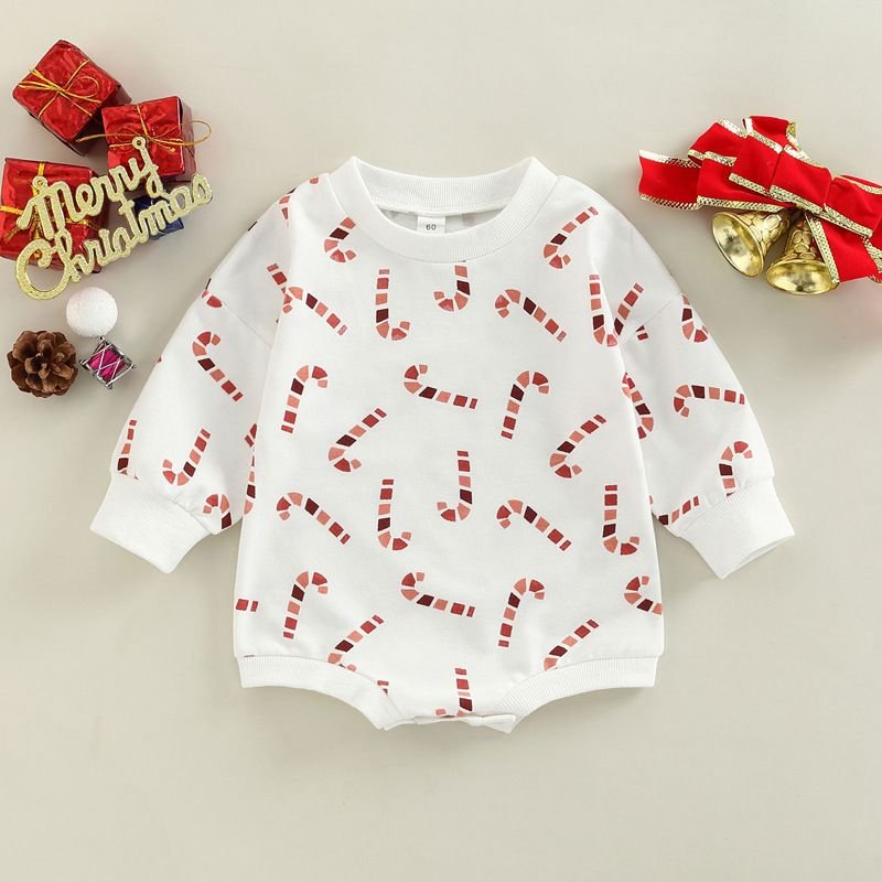 Kids Baby Boys Girls Casual Cute Christmas Candy Long Sleeve Romper