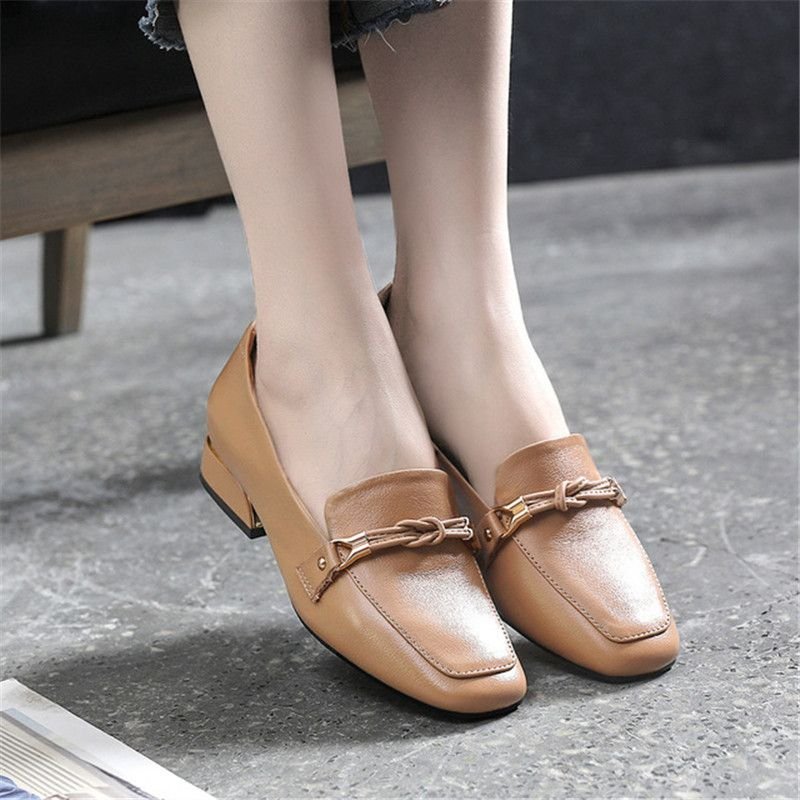 Size:4.5-12 Women Fashion Leather Mid Heel Loafers