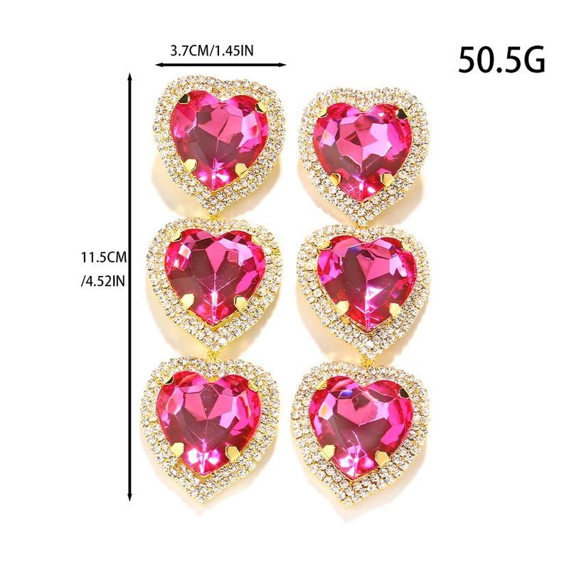 Exaggerated Fashion Heart-Shaped Rhinestone Earrings