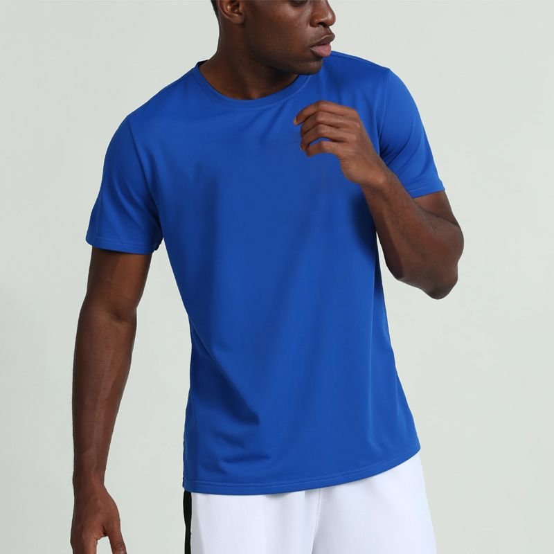 Men Casual Basic Solid Color Quick Drying Short Sleeve Round Neck Sports T-Shirt