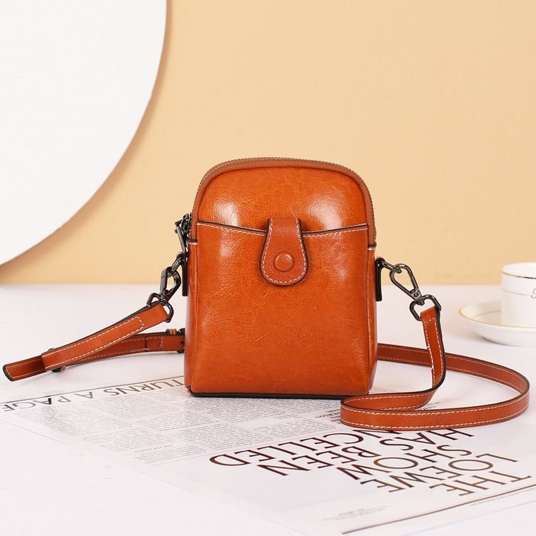 Women Retro Genuine Leather Mini Phone Bag Shoulder Bag