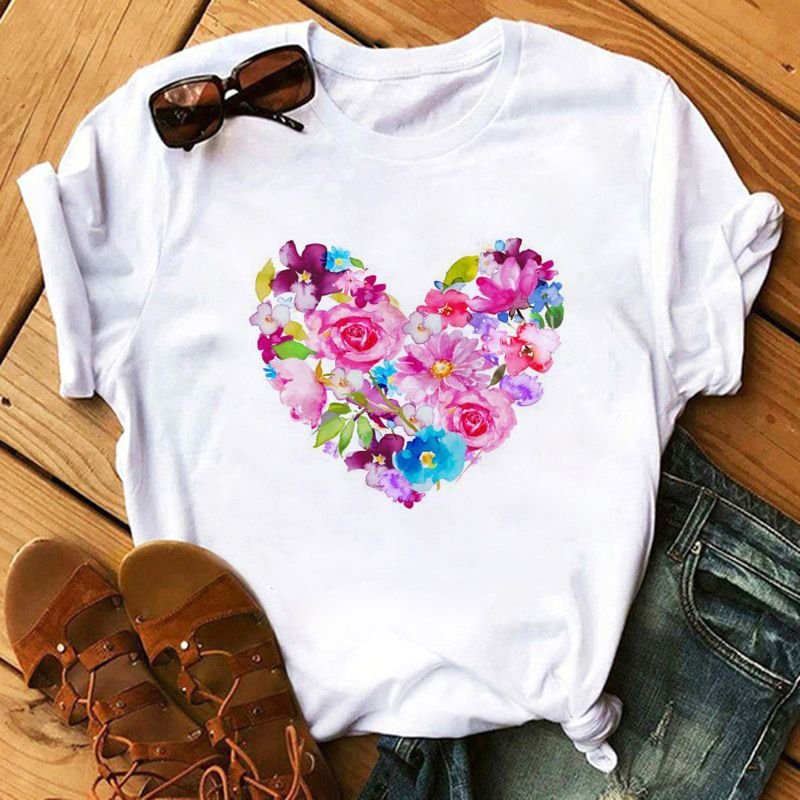 Summer Simple Fashion Love Plus Size Women Cartoon T-Shirt