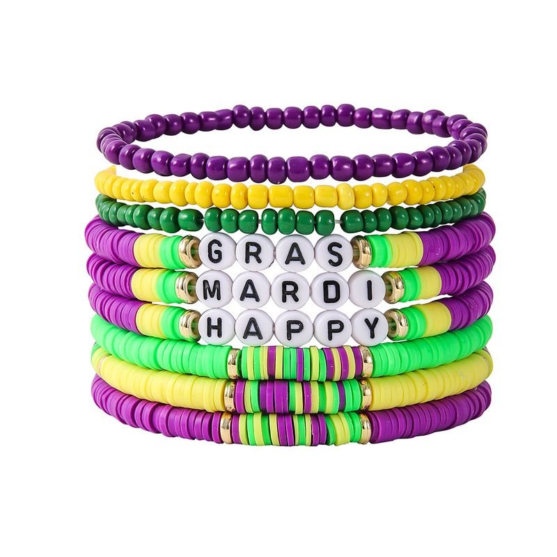 Mardi Gras Music Carnival Multi-Layer Stacked Soft Ceramic Letter Bracelet