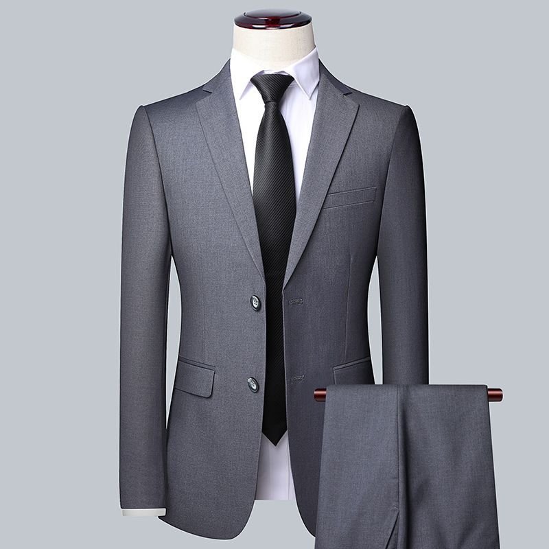 Men Fashion Business Office Solid Color Long Sleeve Lapel Suit Pants Plus Size Sets