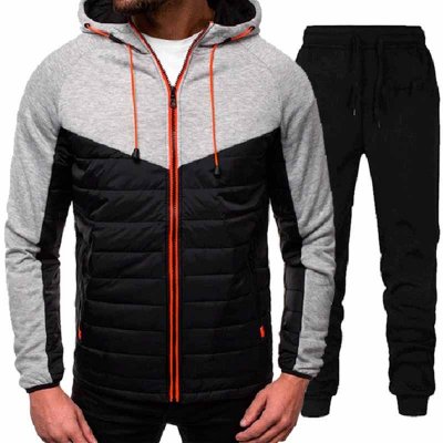 Men Casual Sports Color Matching Plus Size Long Sleeve Hoodies Trousers Sets