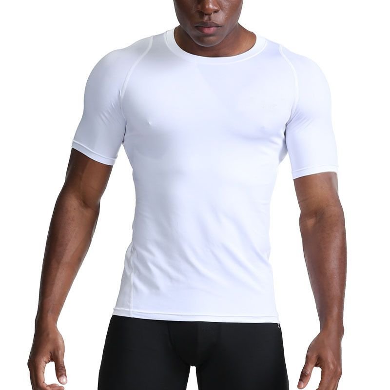 Men Casual Basic Solid Color Quick Drying Short-Sleeved Round Neck Sports Tight T-Shirt