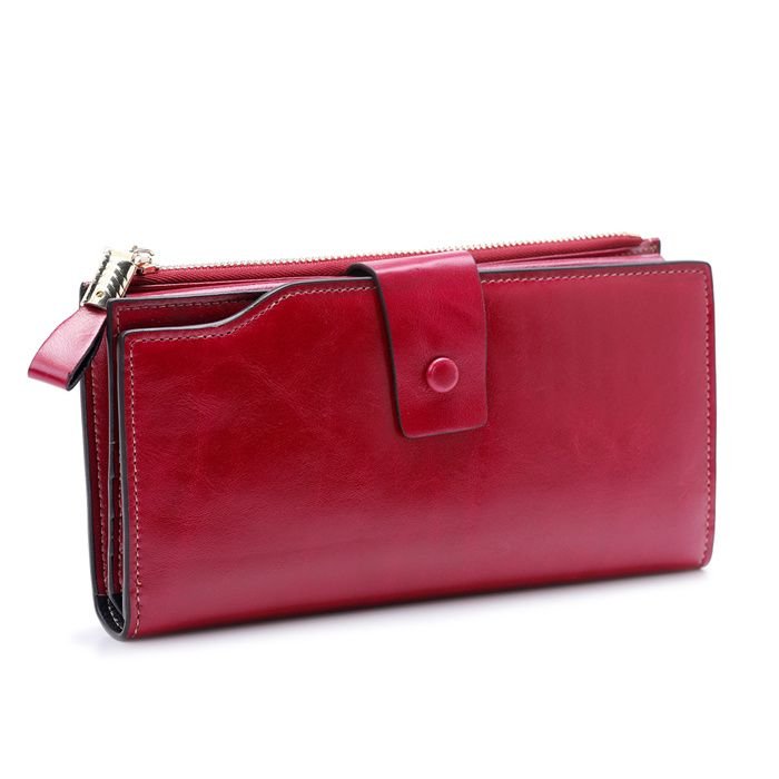 Women Simple Solid Color Antimagnetic Zipper Leather Purse