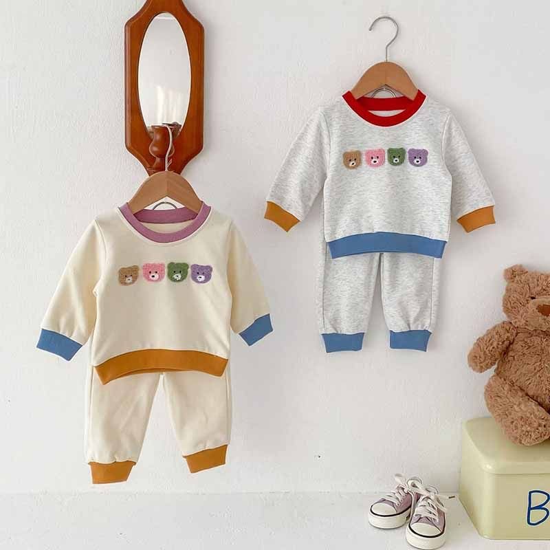 Kids Baby Boys Girls Casual Cute Cartoon Color Matching Long Sleeve Sweatshirts Trousers Sets