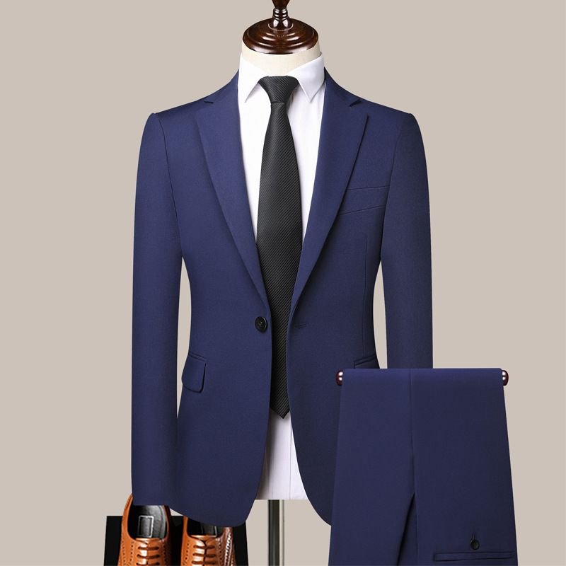 Men Fashion Business Office Solid Color Long Sleeve Lapel Suit Pants Plus Size Sets