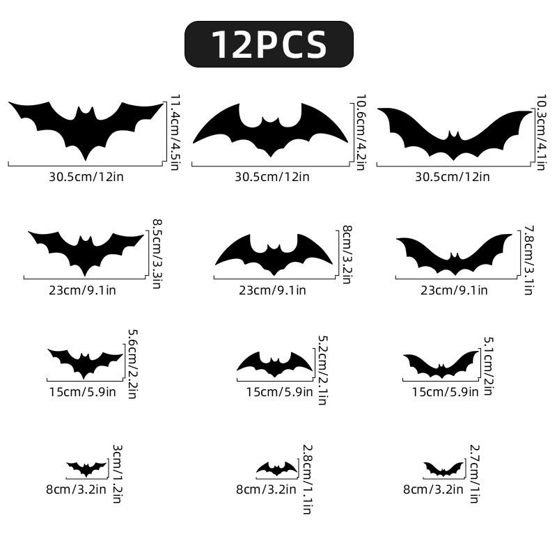 Halloween 12Pcs Big Bat 3D Stereo Cartoon Stickers Decorative Layout Wall Stickers