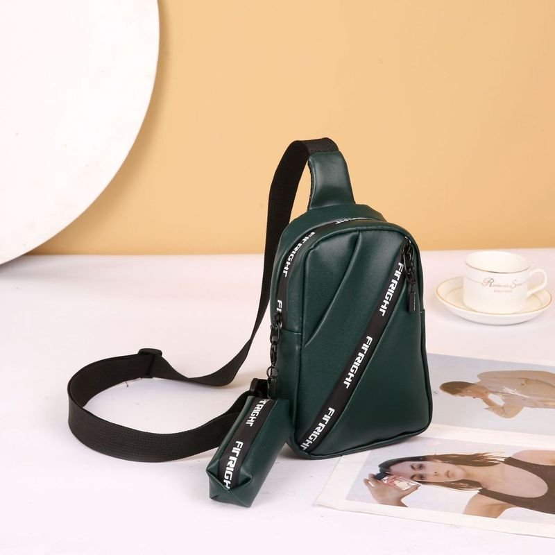 Women Fashionable Simple Letter Zipper PU Chest Bag