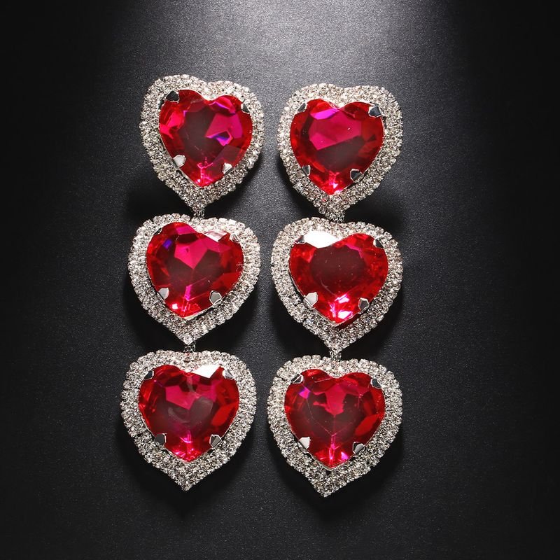 Exaggerated Fashion Heart-Shaped Rhinestone Earrings