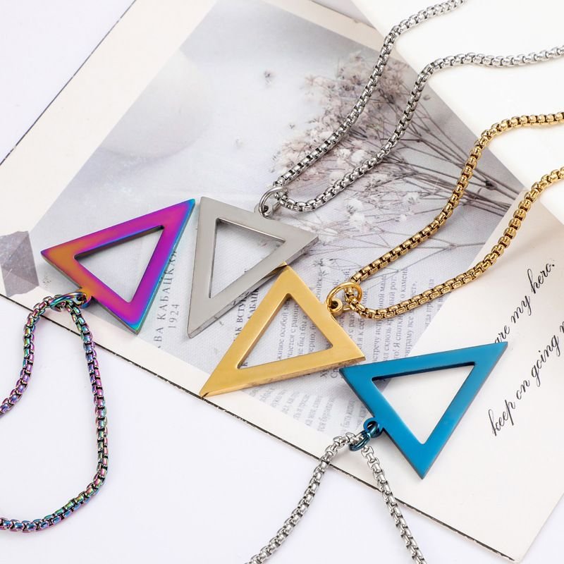 Men Fashion Casual Basic Triangle Stainless Steel Necklace